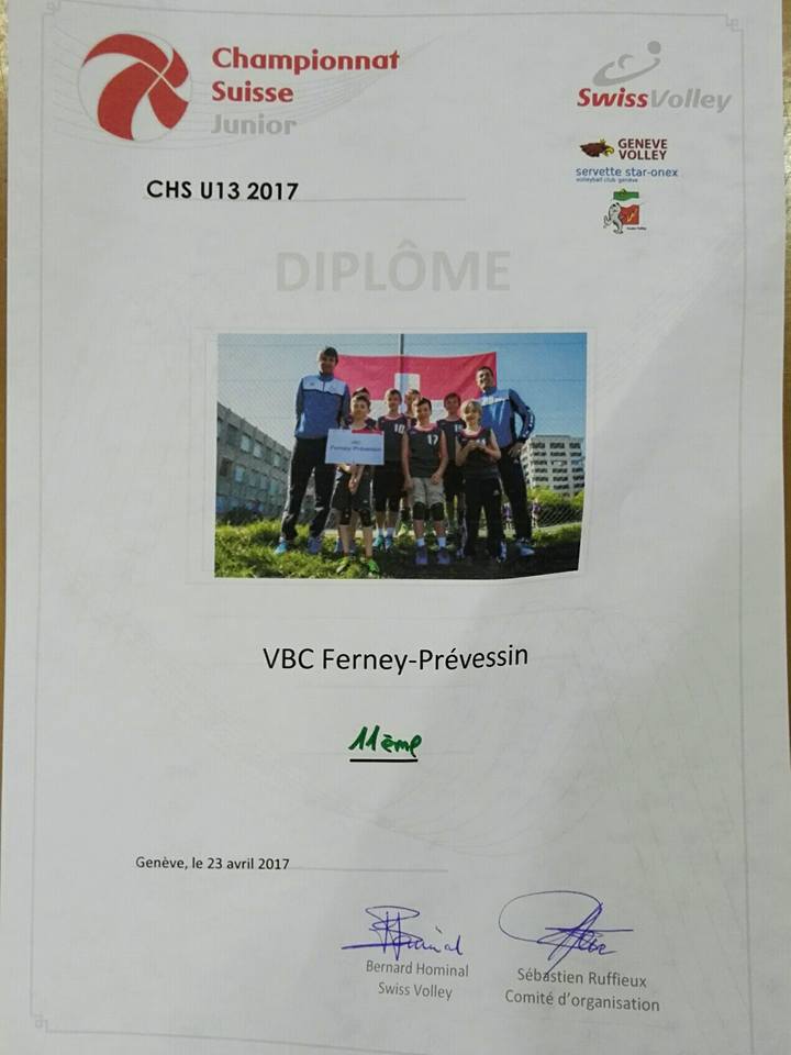 Diplome CHS M13 équipe garçons