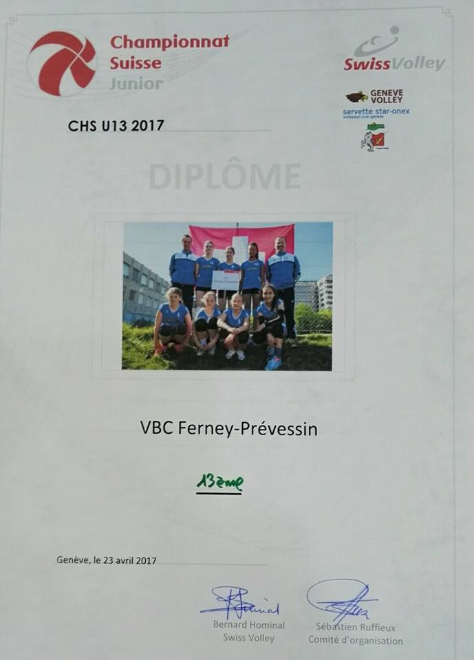 Diplome CHS M13 équipe filles